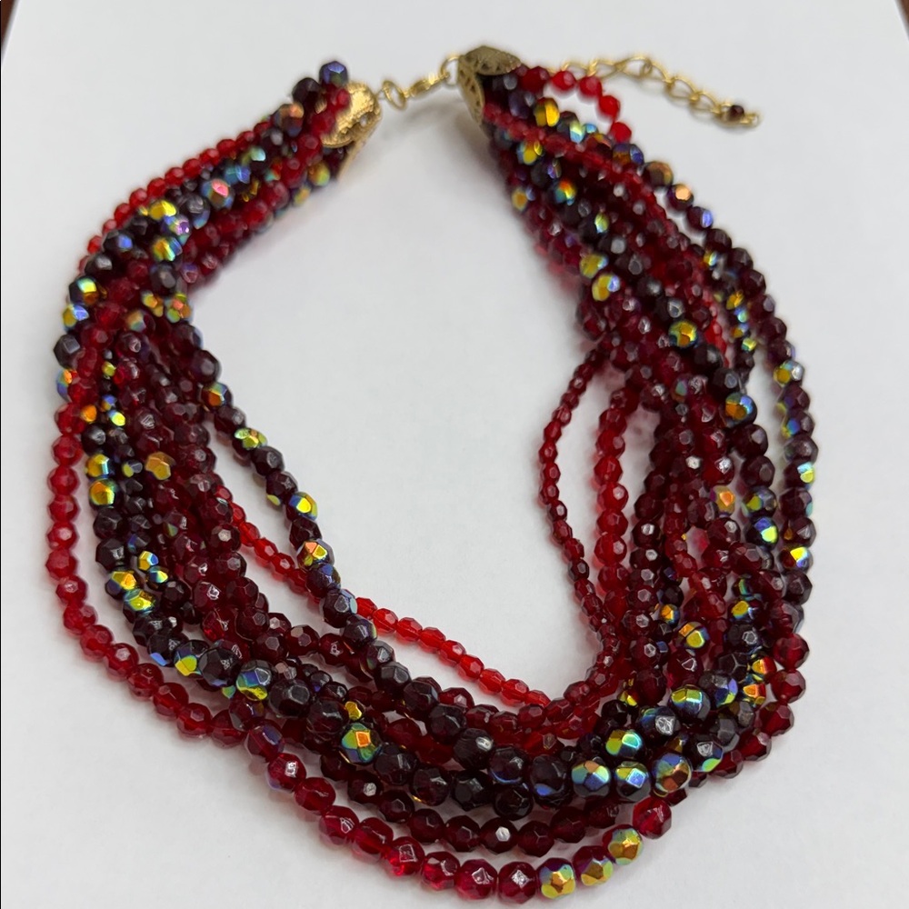 Vintage  Multistrand Red Beaded Necklace